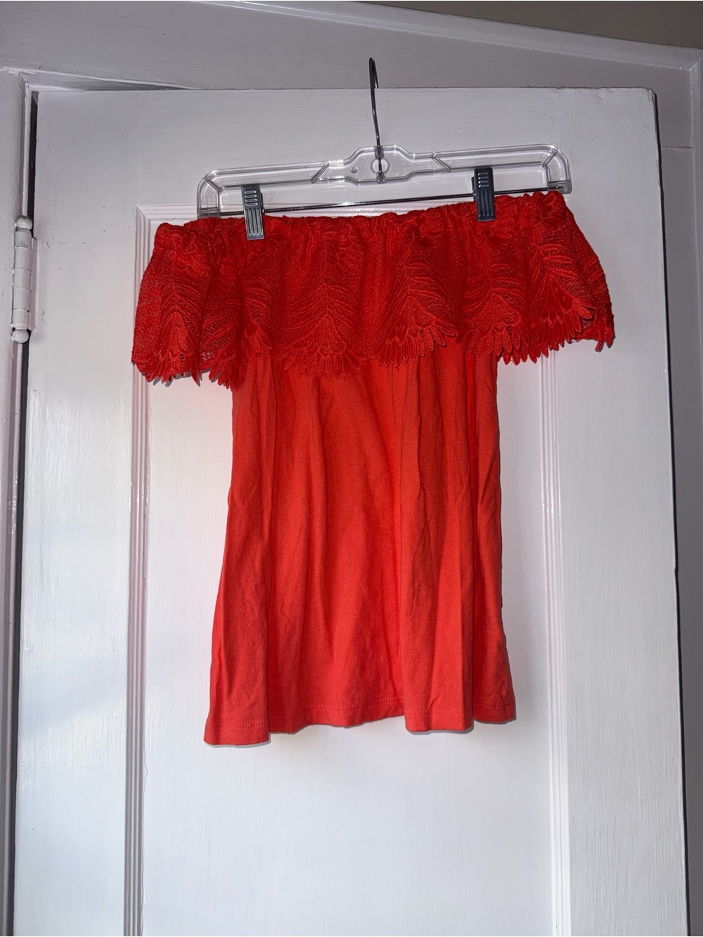 a new day Red Off-Shoulder Lace-Trim Mini Top